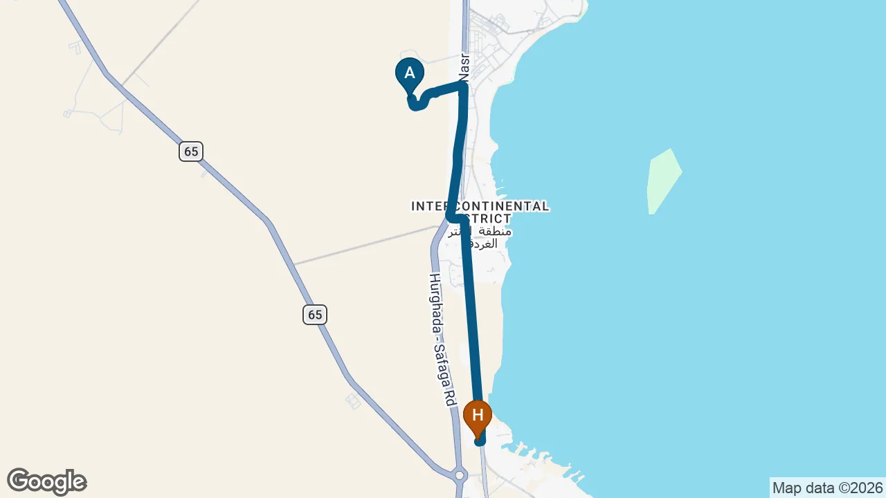 Driving route from Hurghada Airport to Titanic Aqua Park Resort